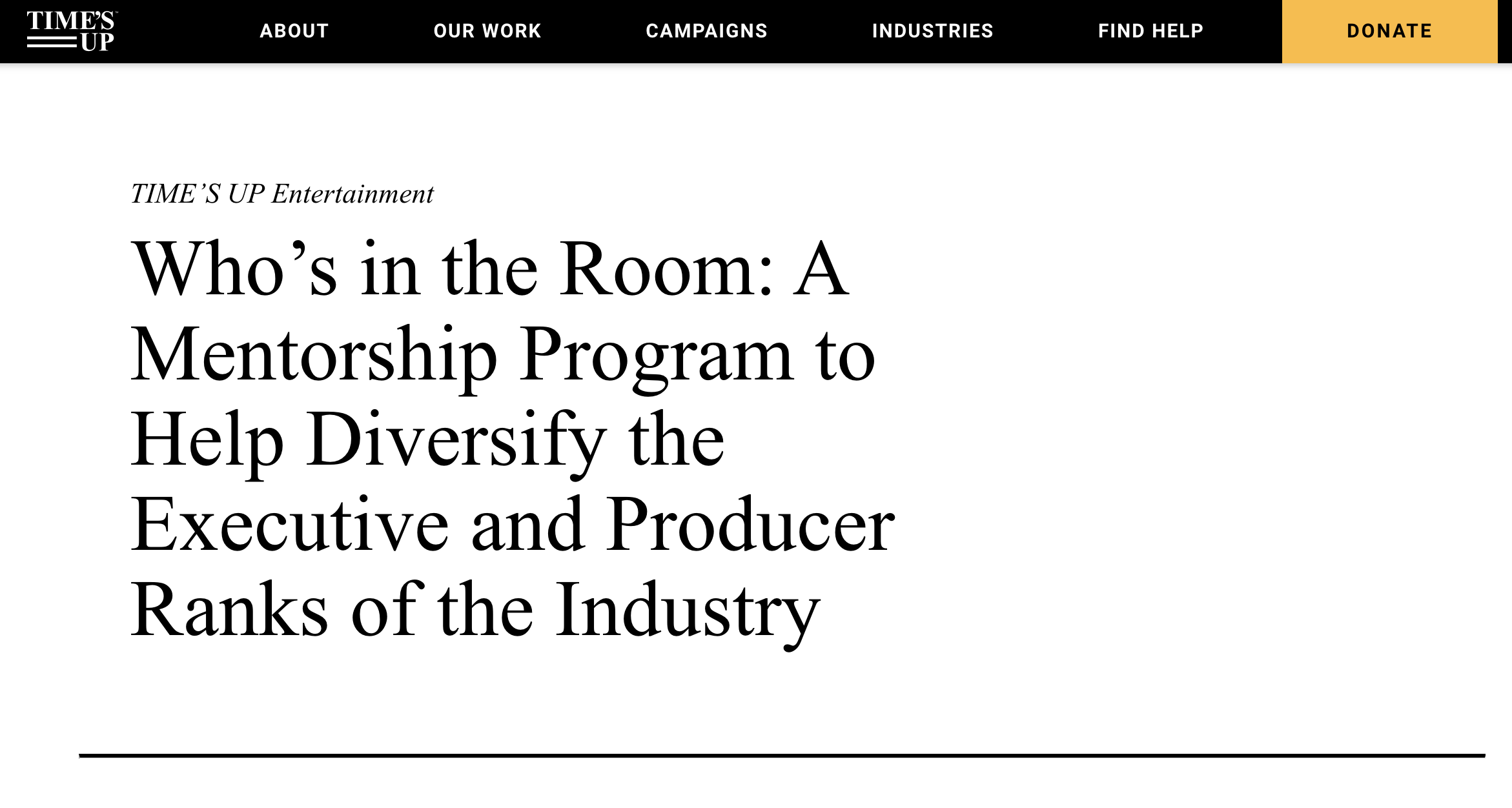 TIME’S UP Entertainment  Who’s in the Room: A Mentorship Program to Help Diversify the Executive and Producer Ranks of the Industry