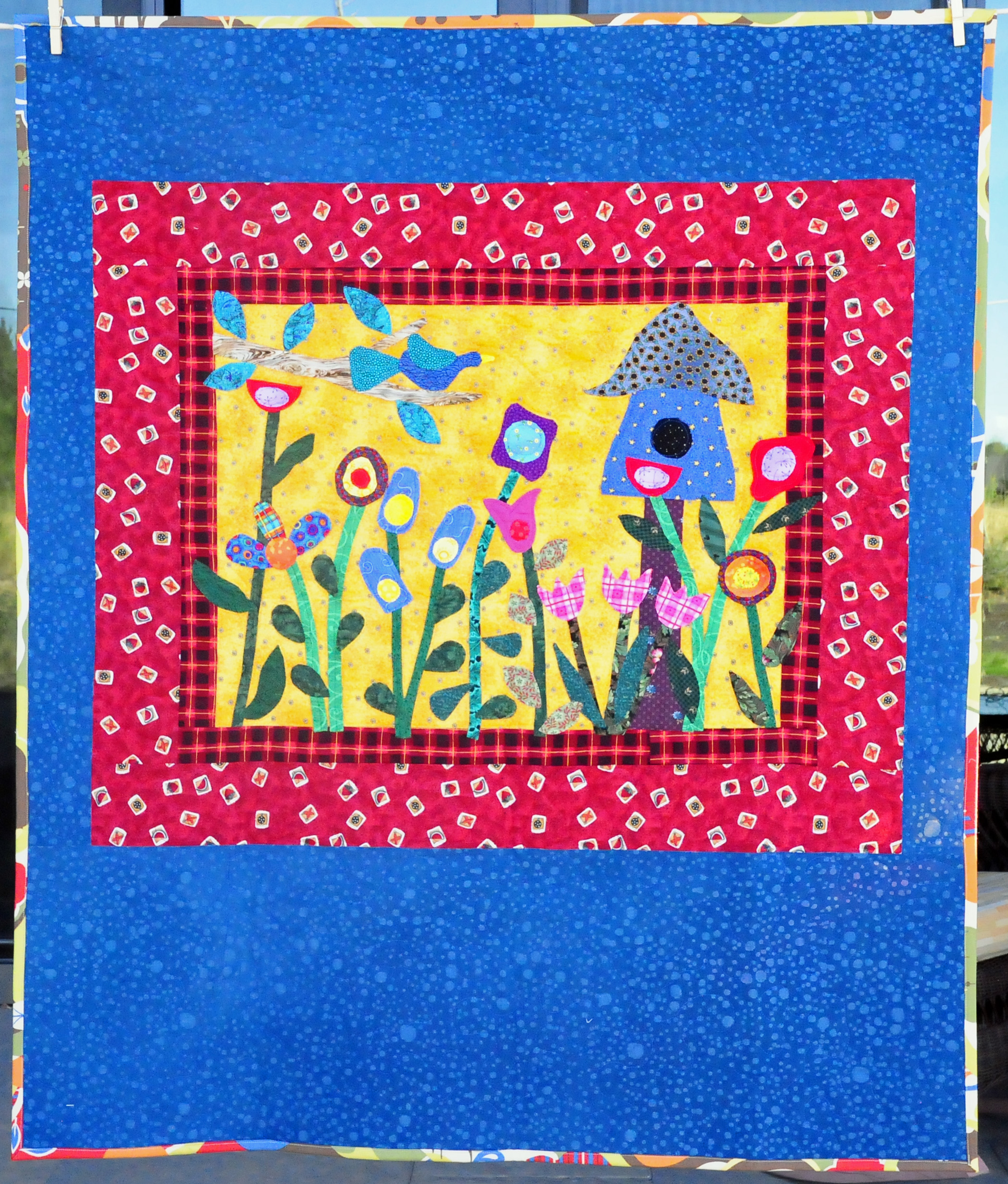 Folk Art Birdhouse Quilt 39" x 46"