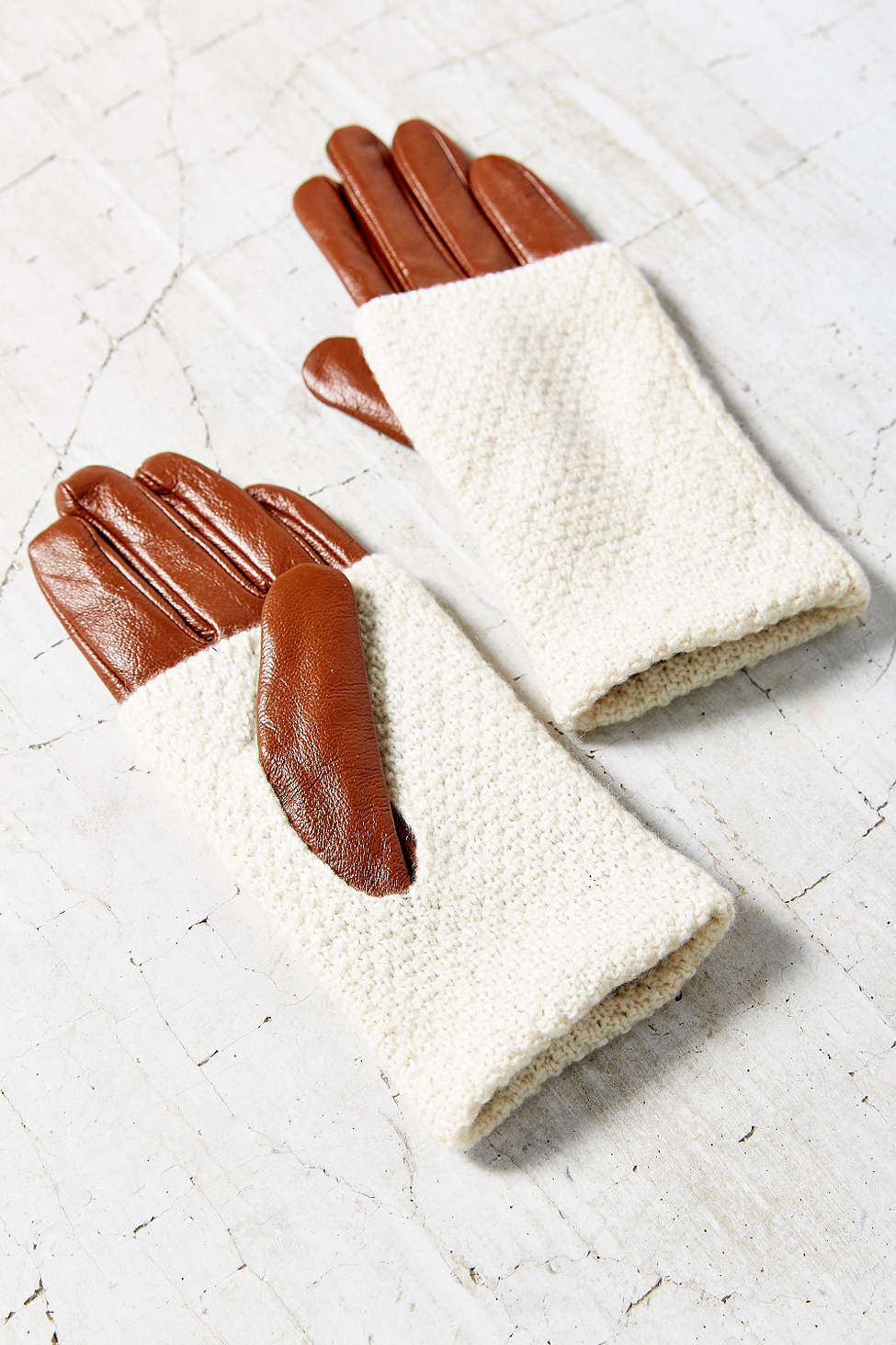 Fuzzy Knit Leather Gloves