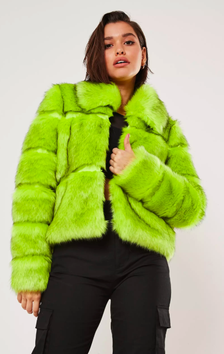 Neon Green Pelted Fur Coat