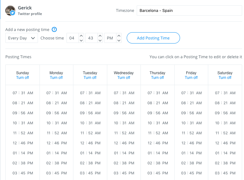 Preset timeslots in your Buffer queue are a huge time-saver.