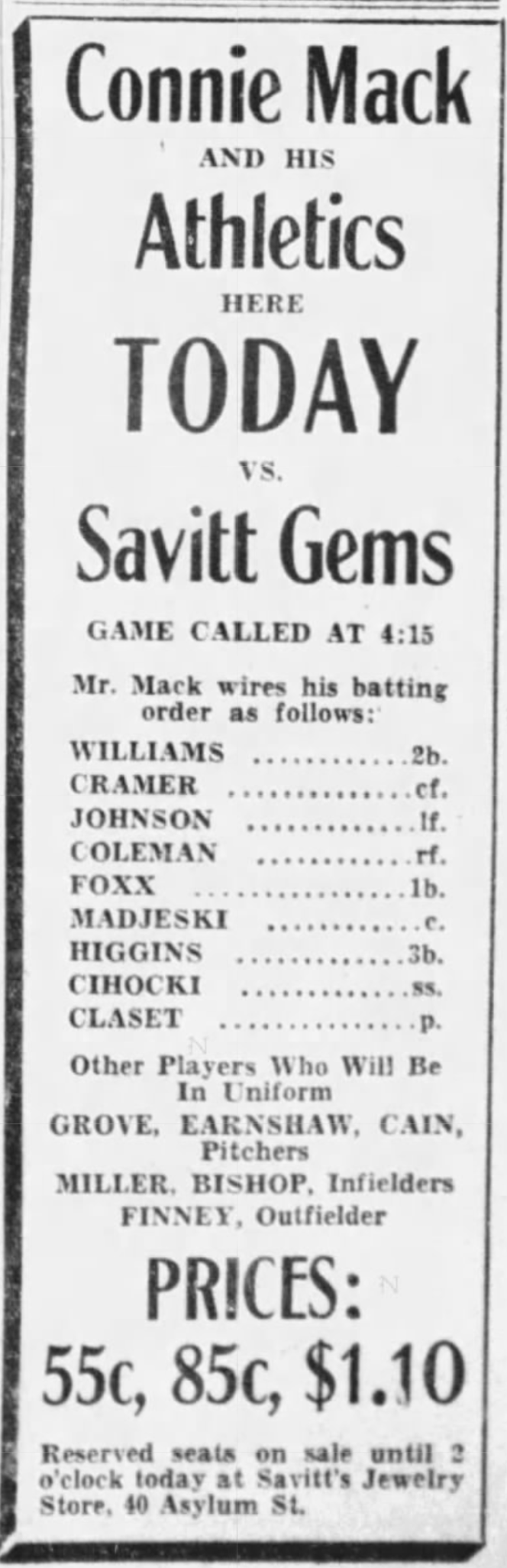 An advertisement for the game published in the Hartford Courant - 1933.