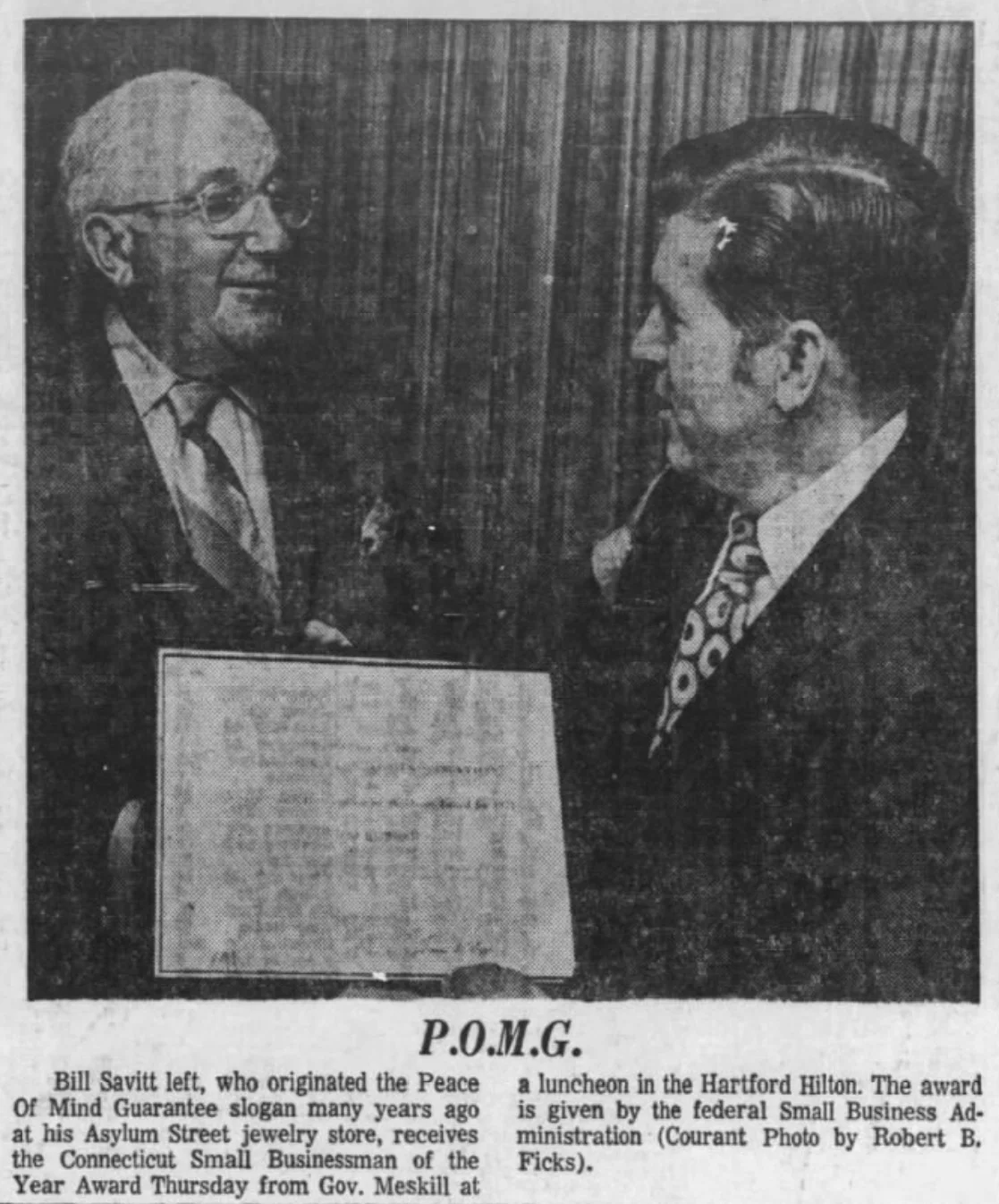 Connecticut Small Businessman of the Year Award, 1971.