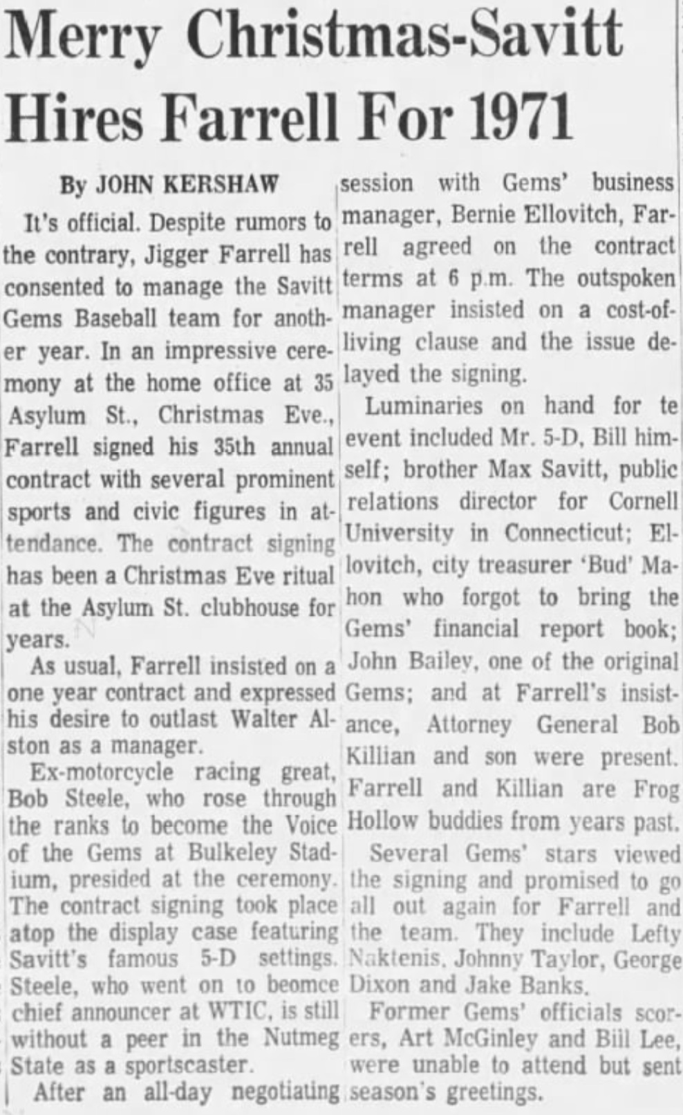 Hartford Courant excerpt, 1970.