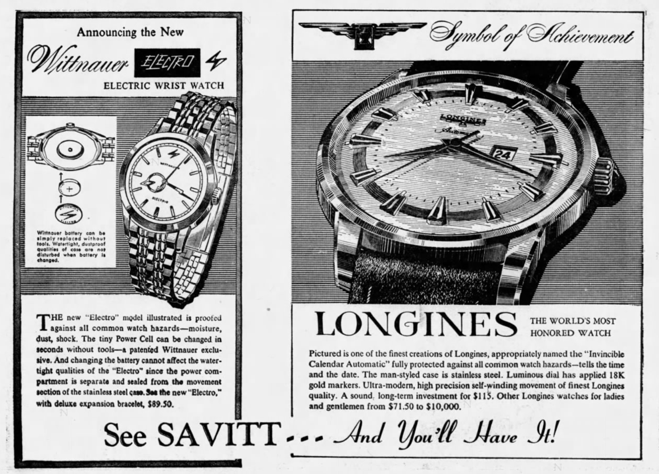Savitt Jewelers advertisement, 1960.