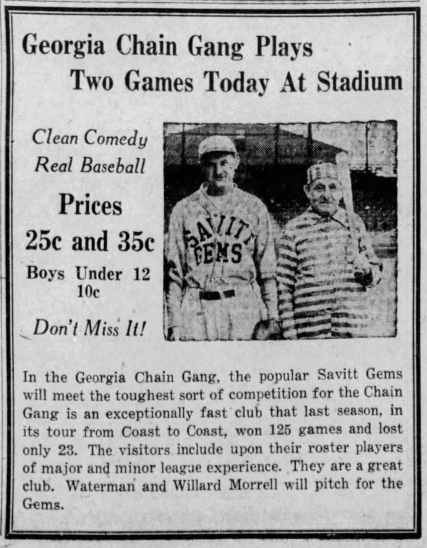 Savitt Gems vs. Georgia Chain Gang, 1933.