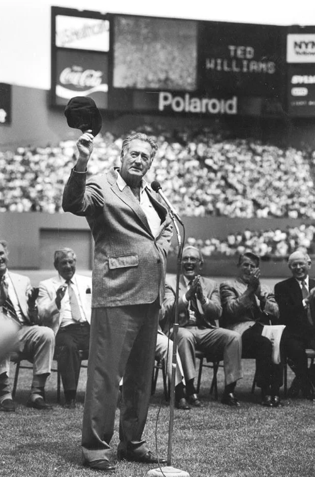 Ted Williams tips his cap at Fenway Park, 1991.