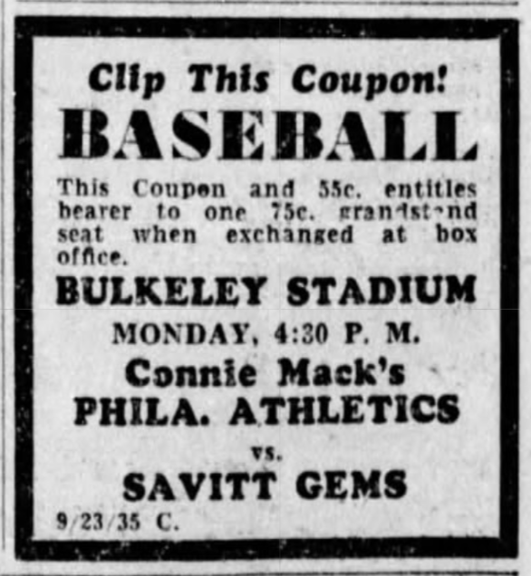 Savitt Gems vs. Philadelphia Athletics, 1935.