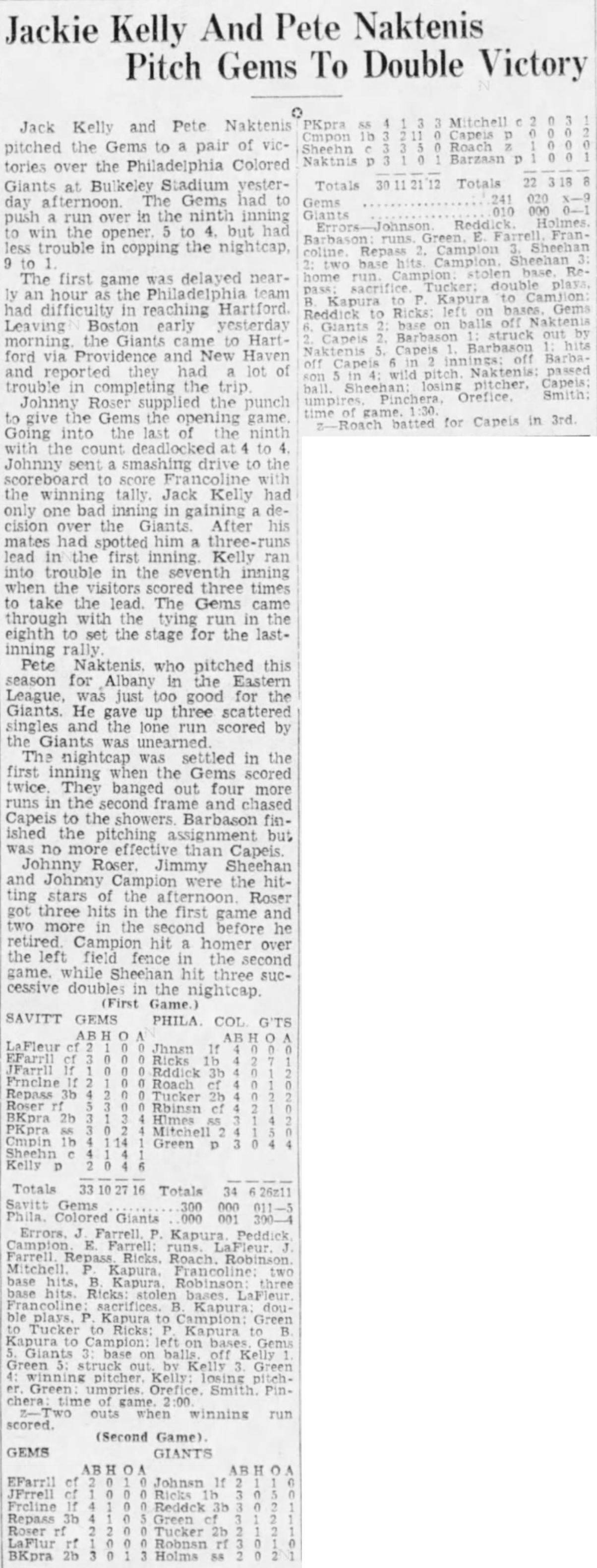 Hartford Courant excerpt, 1938.