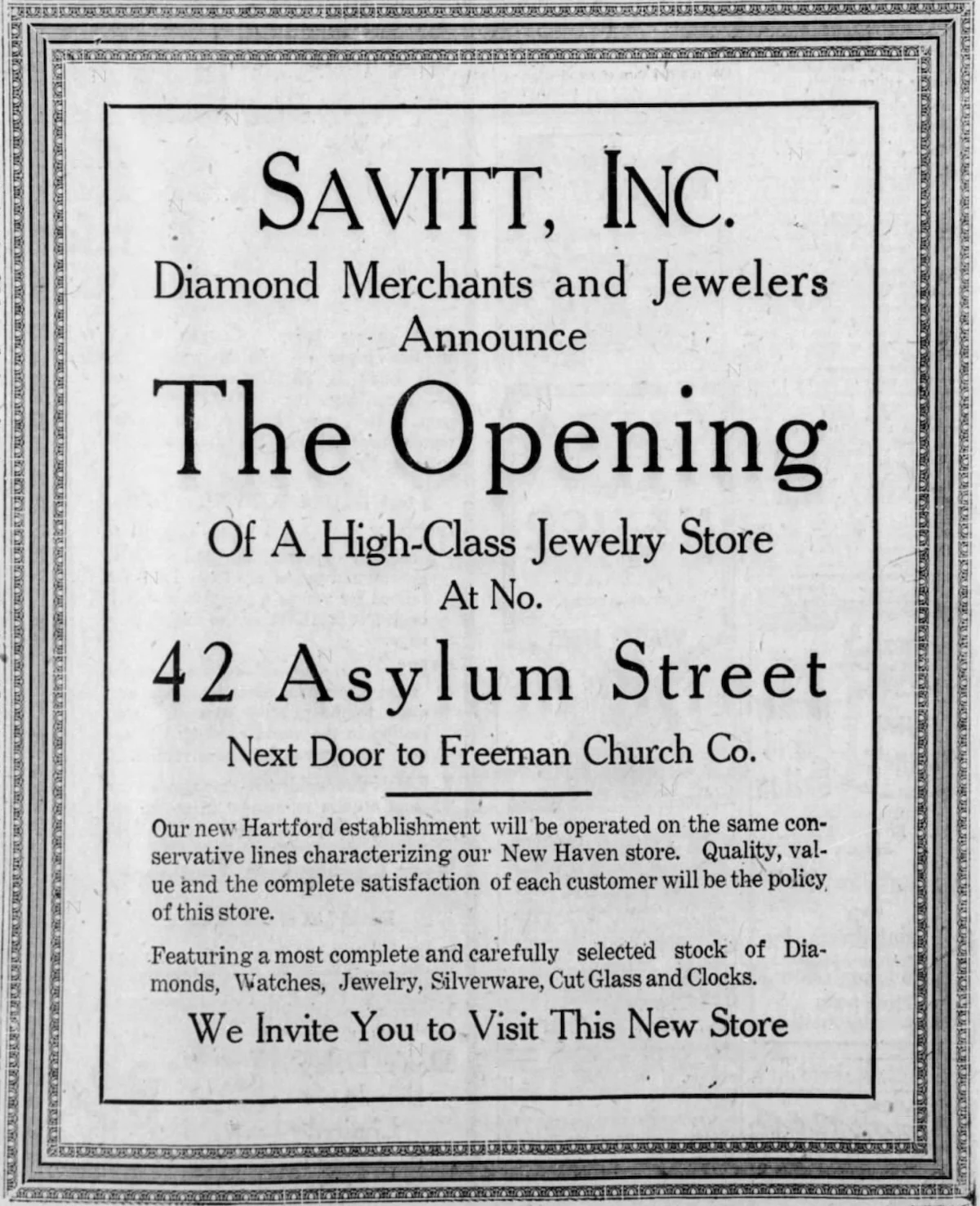 Savitt grand opening advertisement, 1925.