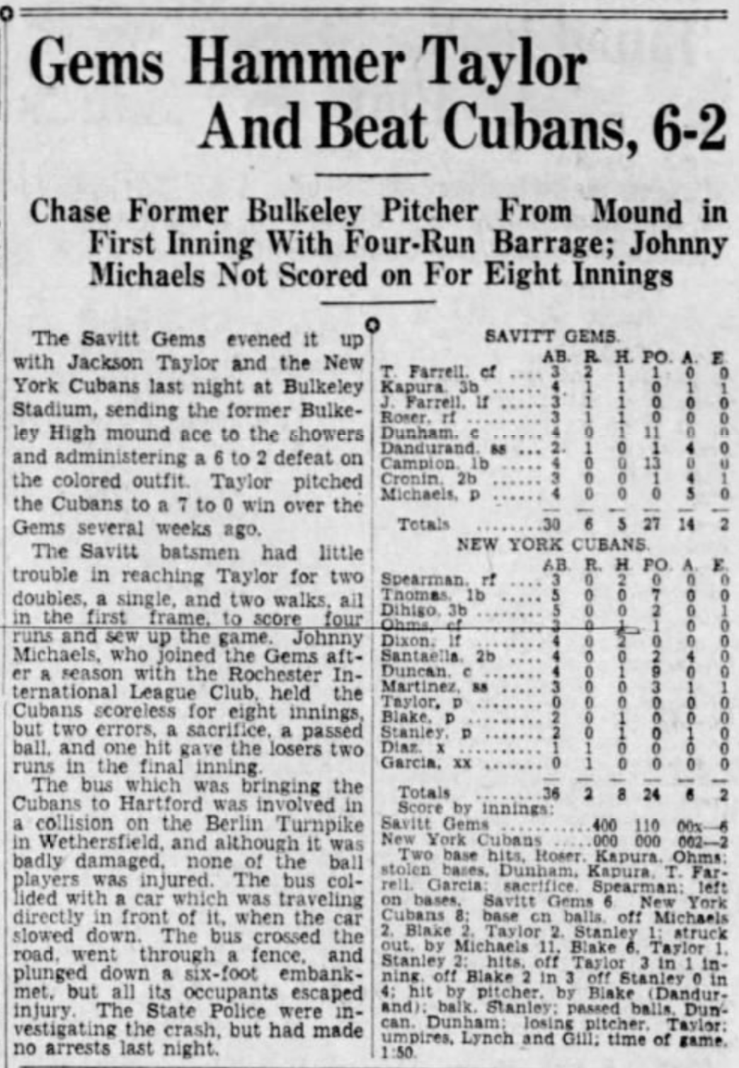 Hartford Courant excerpt, 1935.