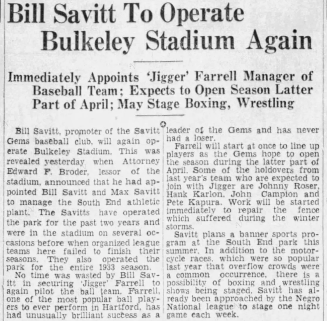Hartford Courant excerpt, 1937.