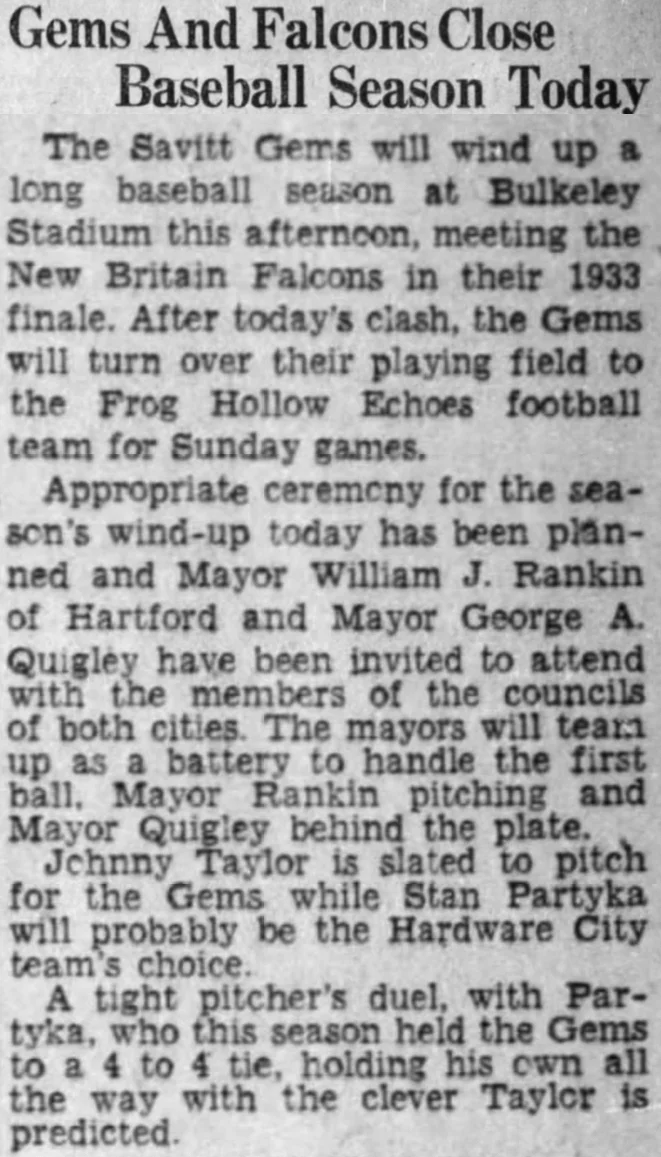 Hartford Courant excerpt, 1933.