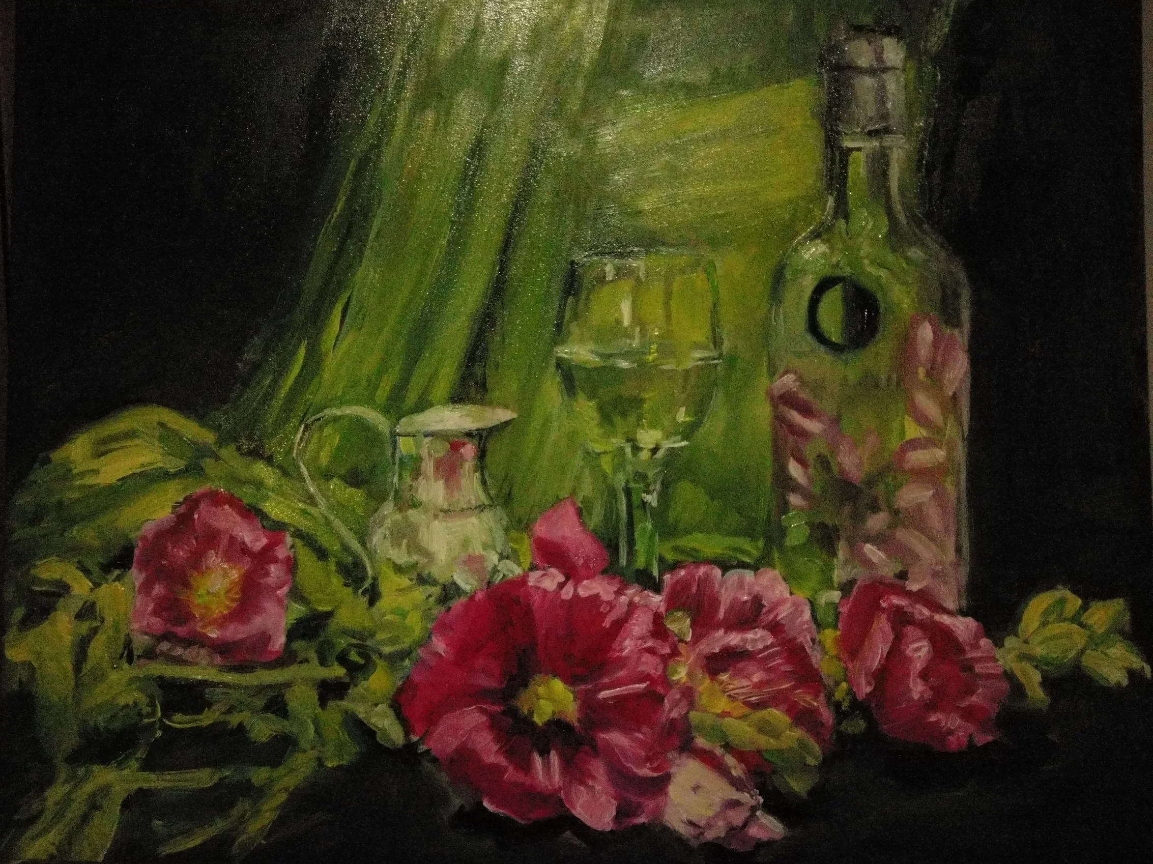 Wine and Hollyhocks