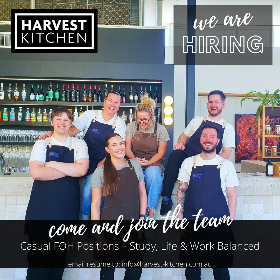 Looking for some extra income. We’re on the lookout for front-of-house superstars to join our Harvest Kitchen crew! If you love working with a fun and professional team, enjoy talking with people and thrive in a positive and energetic environme