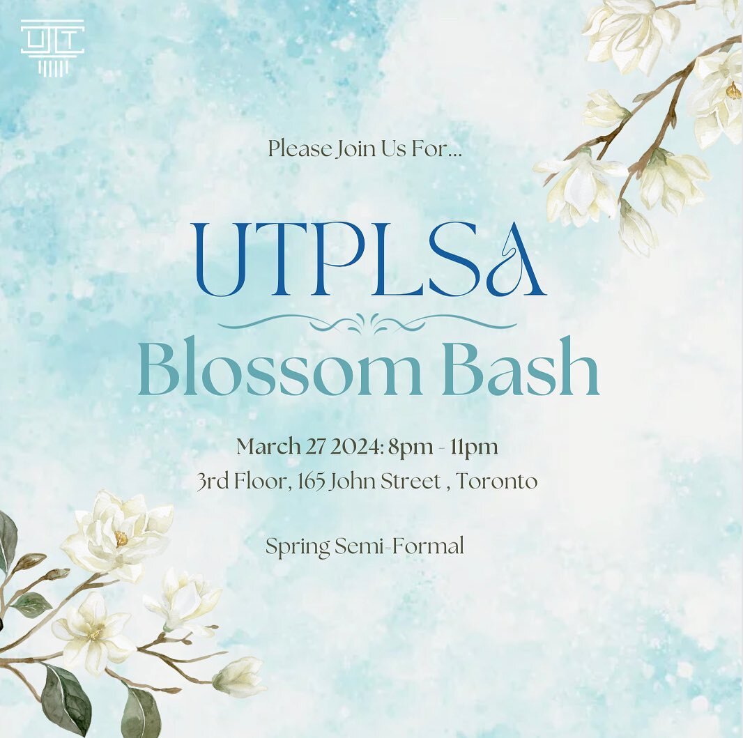 UTPLSA Events team is excited to announce our Spring Semi Formal 🌸 Join us for a night of elegance and celebration on March 27th from 8pm to 11pm at the stunning Shvrk Studios, Toronto. Sign up through the link in our bio 🌸