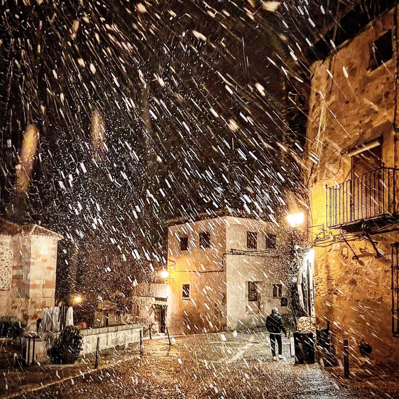 Swirling.  Winter rearing its head.  #snowstorm #village #cobblestone #history #Spain
