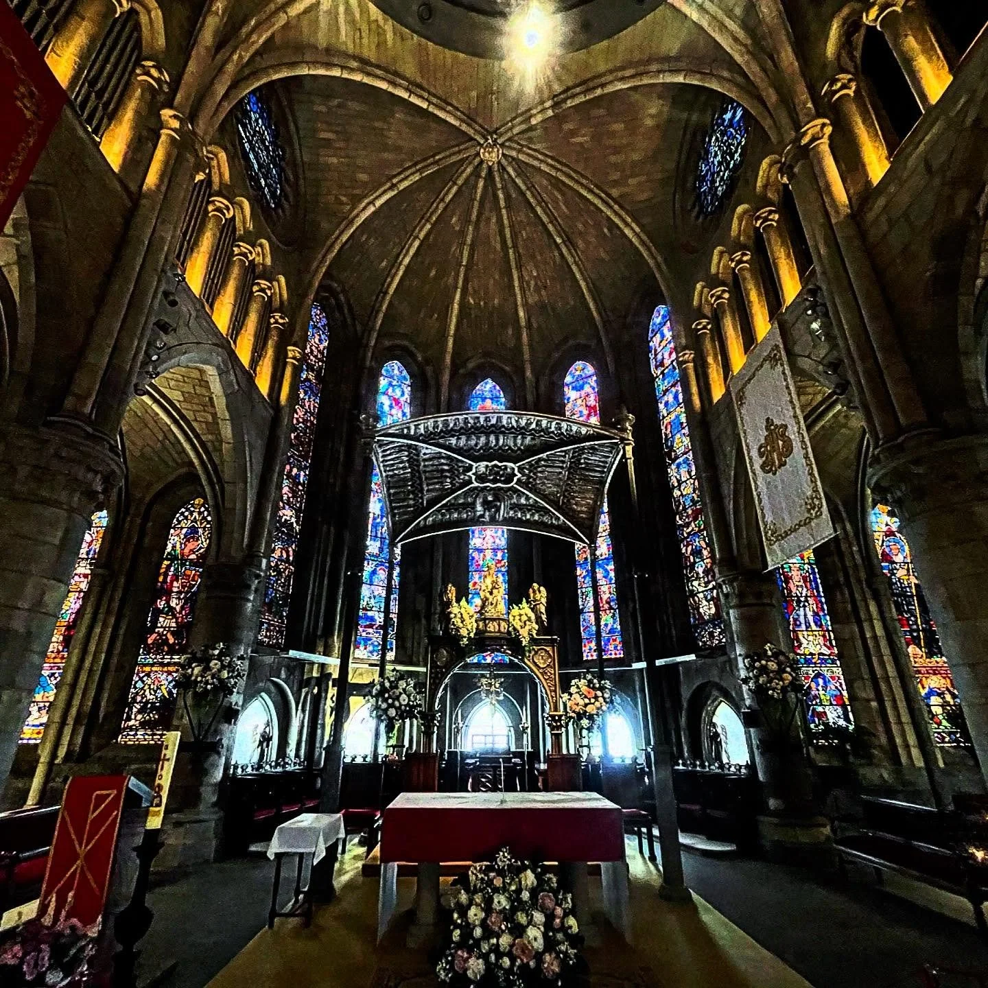 Lighting the Way.  As pilgrims enter Spain descending the back side of the Pyrenees on the French Camino de Santiago (the Way of St. James), they stumble into this.  These days the majority miss or skip it.  Don&rsquo;t miss out&hellip; #stainedglass