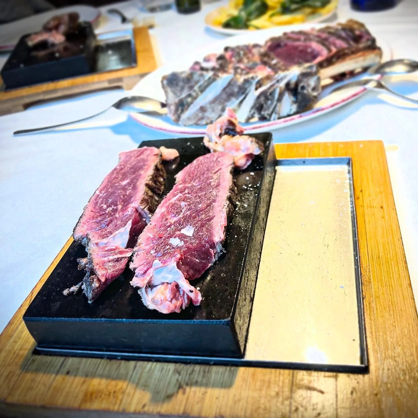 Rockin&rsquo; Porterhouse. Chulet&oacute;n in Spain, which loosely translates as &ldquo;bigass steak&rdquo;. Seared and butterflied.  Served with a scalding piece of rock for you to cook it to your liking.  Here&rsquo;s the beef. #NorthernSpain #food