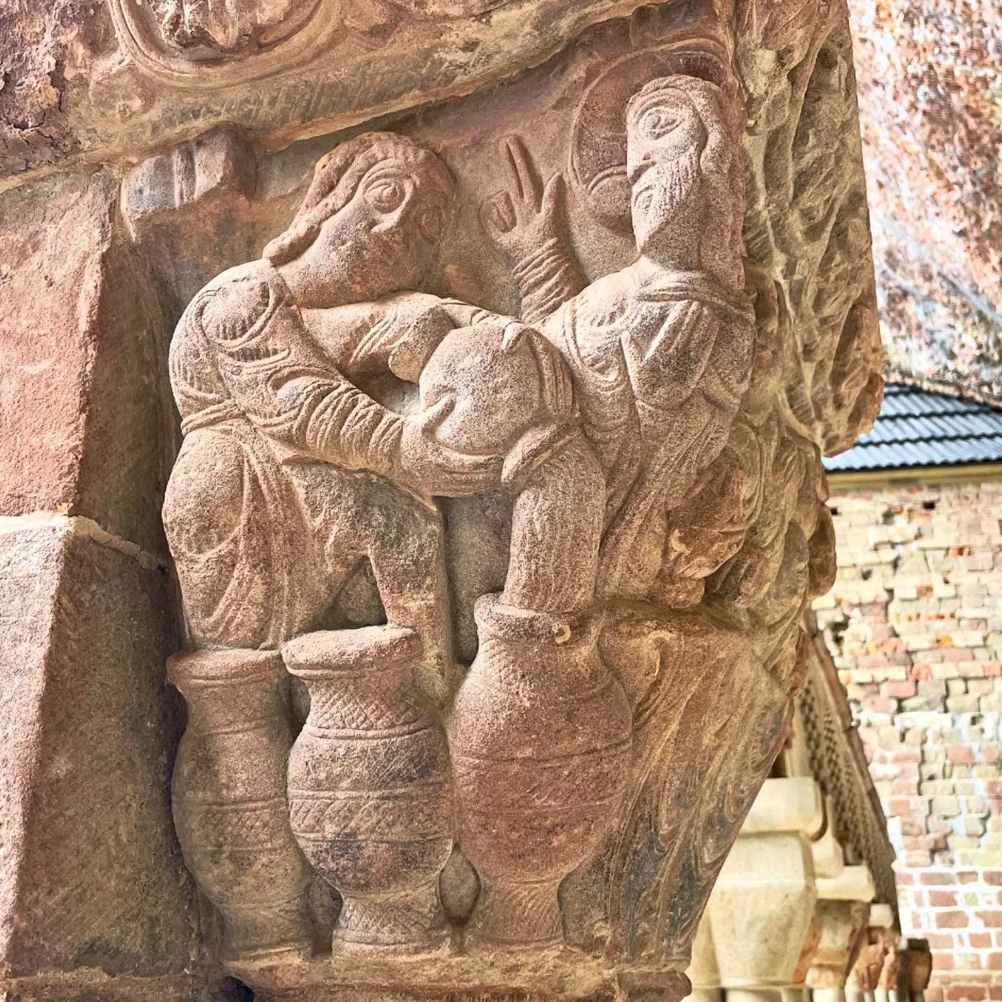 12th c. Details. While some consider Romanesque sculpture cartoonish, the details on this capital are exceptional. Take the time to notice them.  There are quite a few.  How many can you spot? Leave a comment below. #romanesquearchitecture #history #