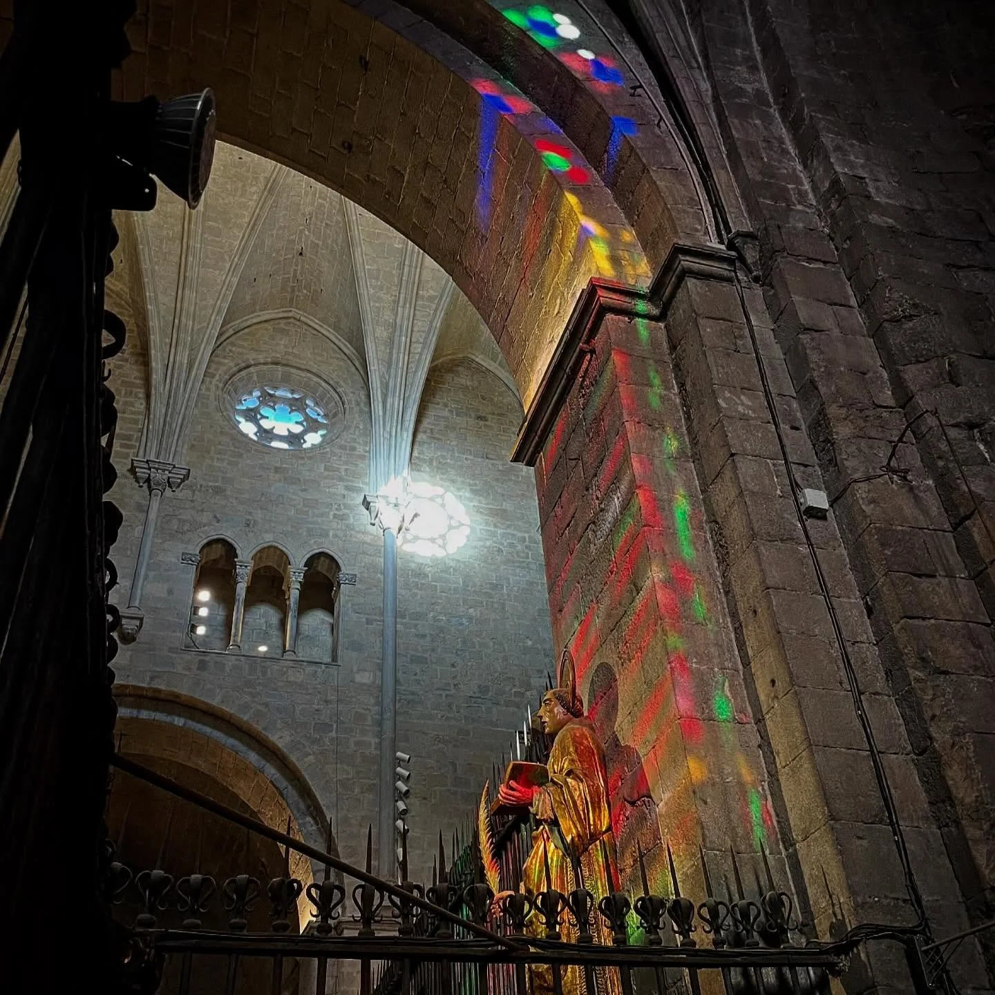 Stained Glass Light Show.  Right place, right time and a lucky break in the clouds. #stainedglass #stainedglassart #medievalart #SpainTour #customtours