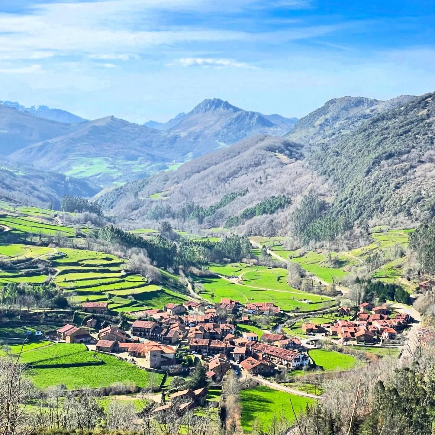 Time Travel.  Traditional mountain village where time has stood still, just the stone and wood houses, surrounded by green pastures and mountains.  Beautiful in the crisp, winter light. #traditionalvillage #mountainvillage #NorthernSpain #customtours