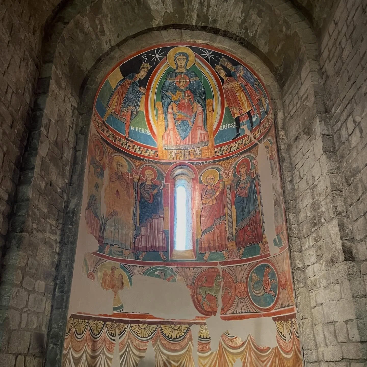 900 year old frescoes.  Central Apse of 12th c. Romanesque church.  UNESCO World Heritage. #arthistory #RomanesqueArt #SpainTour #customtours #privatetour