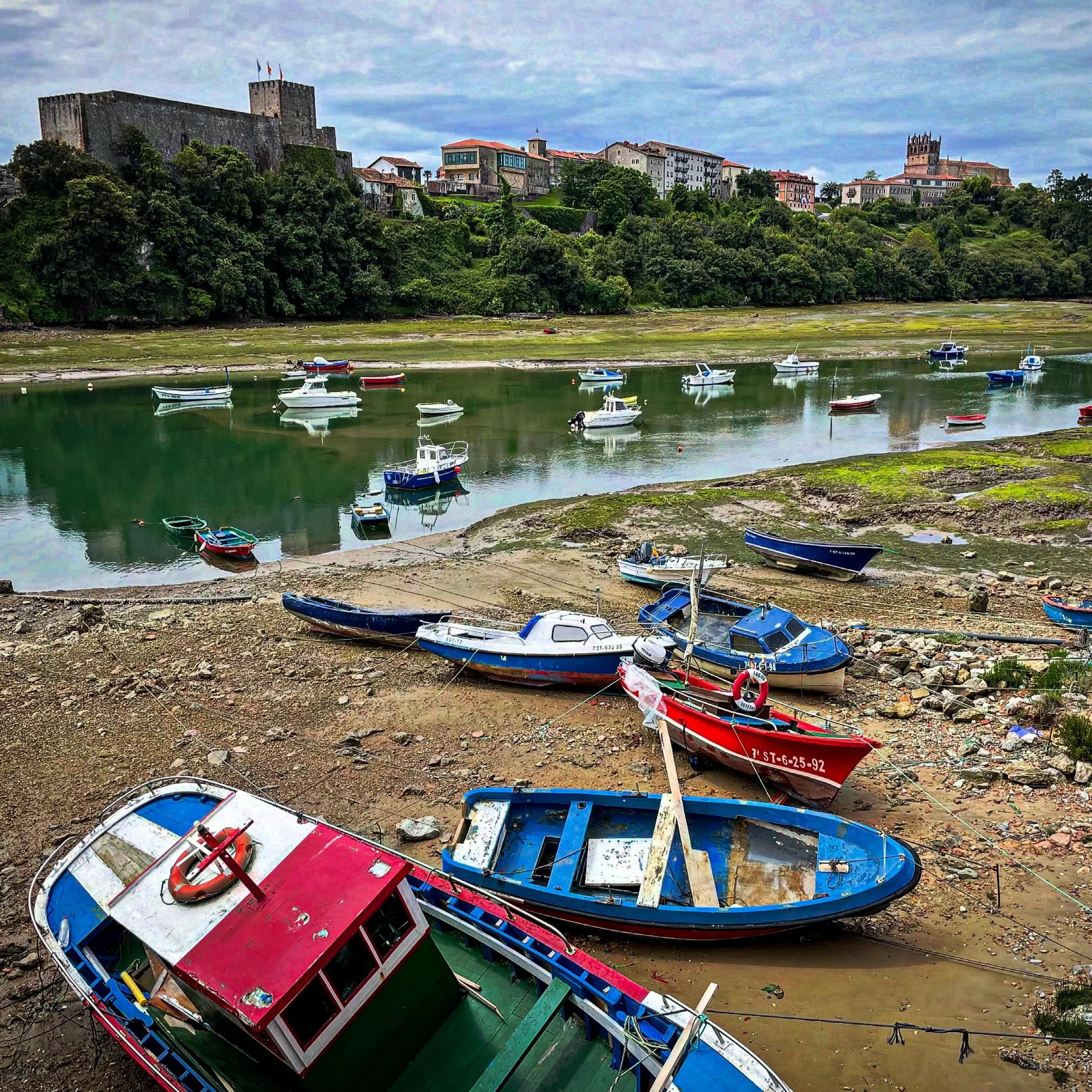 High &amp; Dry. Tide our at this historic fishing village, 13th c. walled town, castle and church.  On the Camino de Santiago., safe harbor for pilgrims.  Great fresh seafood.  #history #architecture #fishingvillage #NorthernSpain #privatetour