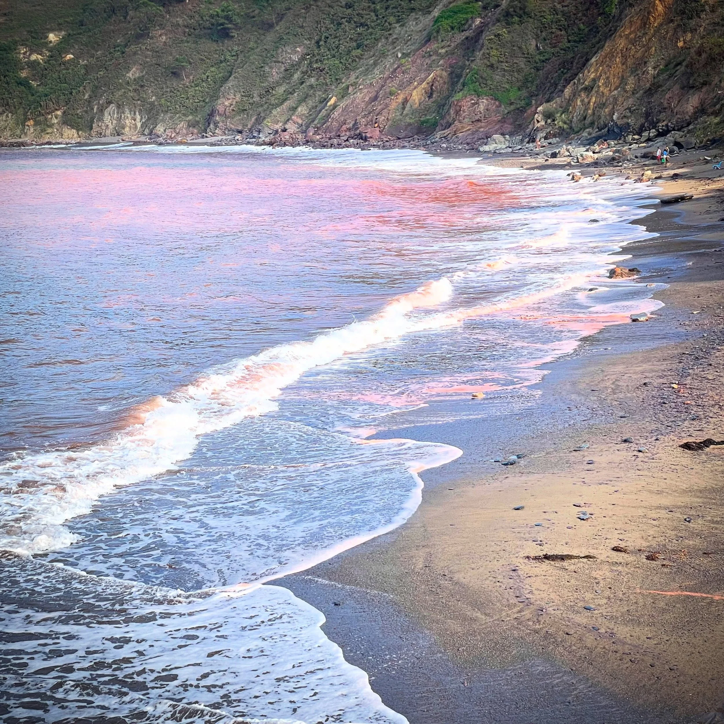 Iron Waves. A mountain full of hematite (a ferrous mineral) being eroded by the Cantabrian Sea stains the waters of this beach blood red. #NorthernSpain #geology #erosion #nature #naturetours
