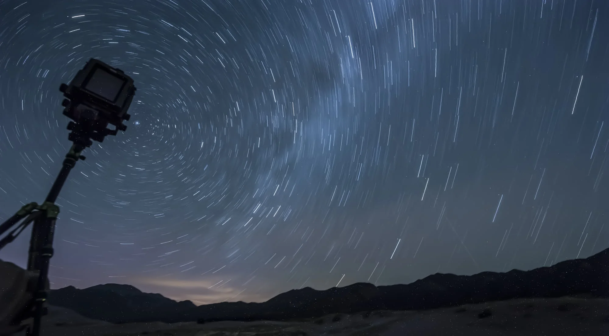 Toyo VX125 4x5" camera ripping a 3-hour exposure at f/8. © Matt Hill