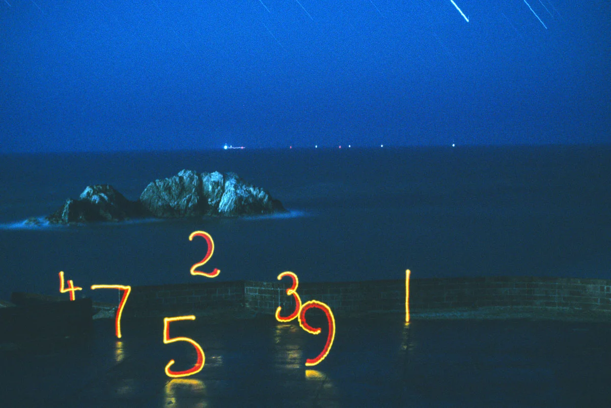 "1,2,3,4,5,9,7," Sutro Bath ruins, San Francisco, 1982. Another image from the Sutro Bath ruins near Ocean Beach in San Francisco. This was one of Steve’s favorite locations to photograph, and a place that he made sure every class visited, despite the often terrible weather. This image was made with light painting from one of his students, Kyoshi Sato.