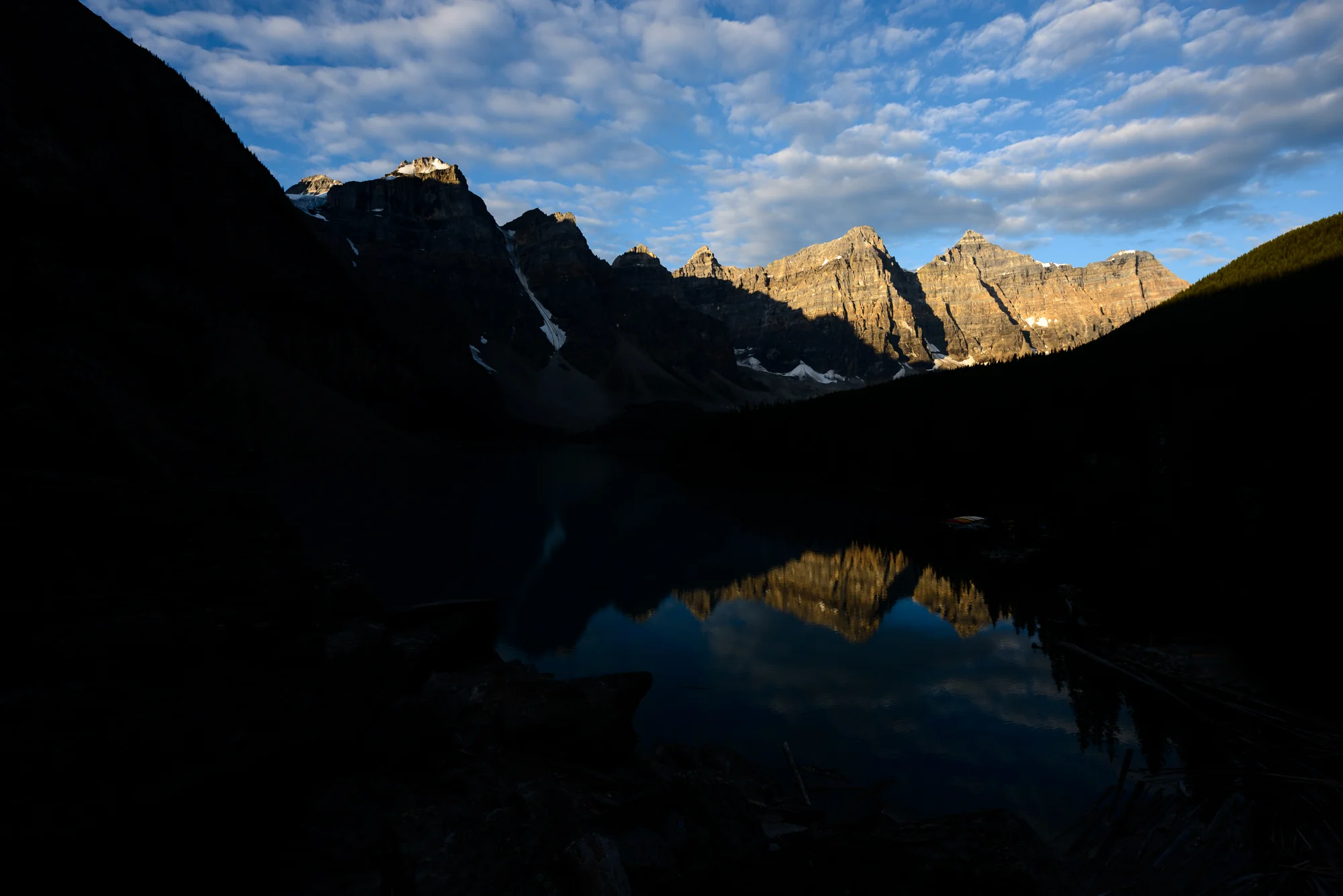 Example of a high dynamic range photo., of Moraine Lake in Canada'a Banff National Park.