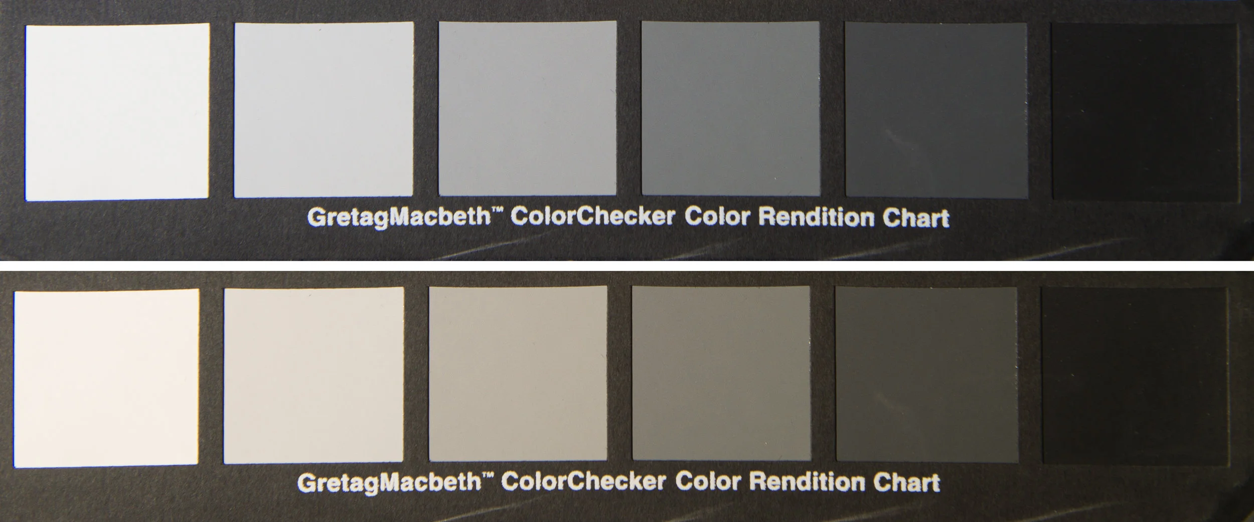 Figure 8. Color-corrected chart on top, filtered version on the bottom.