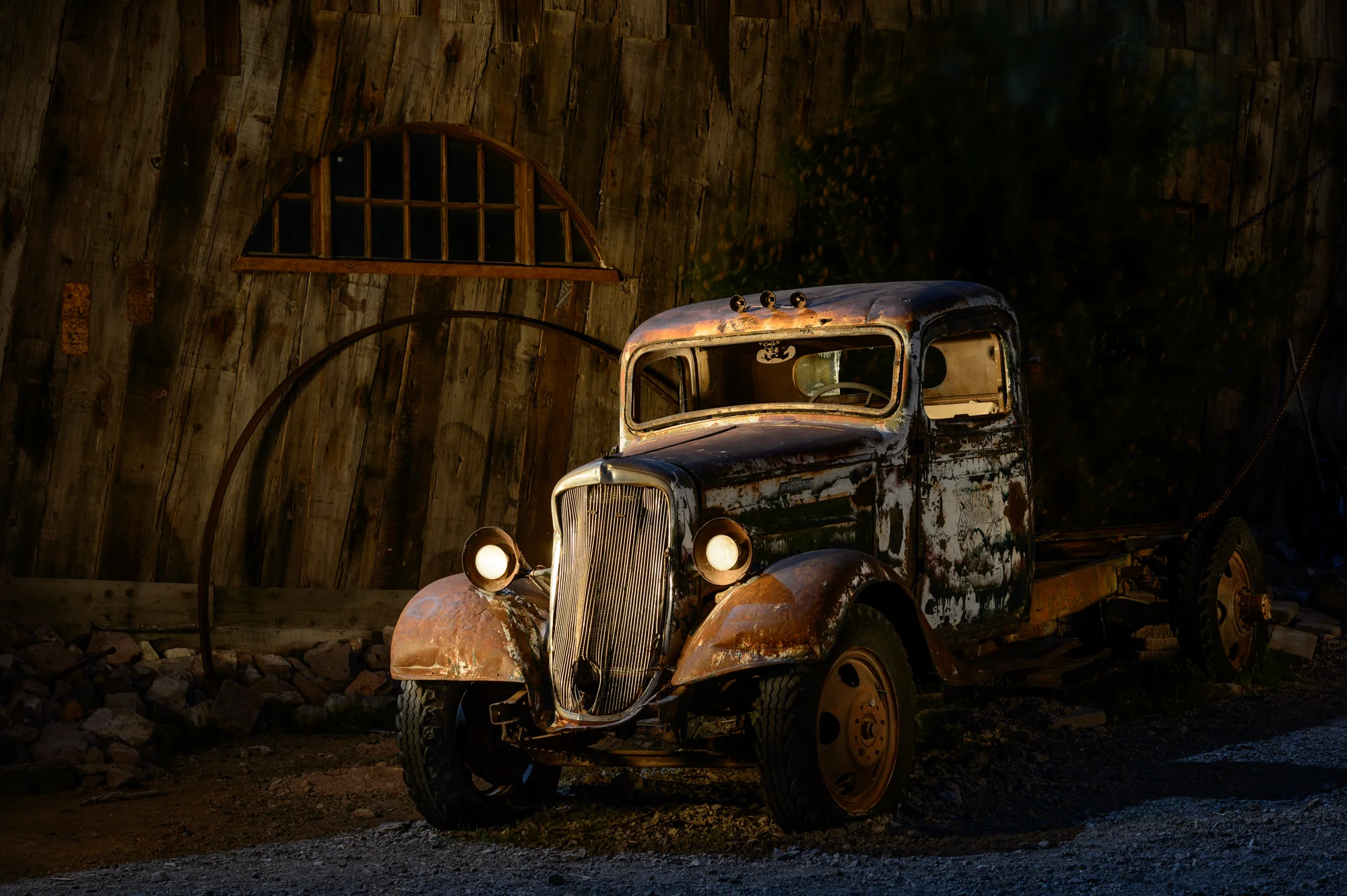 Figure 8. I photographed this old truck at Nelson ghost town in Nevada. Our workshop group was photographing under a full moon, but most of this truck was in the shade of the building.