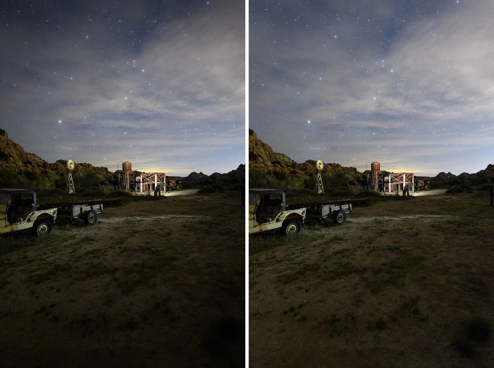 Figure 6. Before applying lens profile corrections (left) and after (right).
