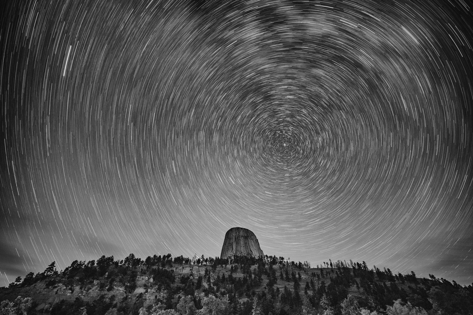 Devils Tower National Monument. 30 minutes, f/2.8, ISO 100. Nikon D750 with a Zeiss Distagon 15mm f/2.8 lens. Photo © Matt Hill.