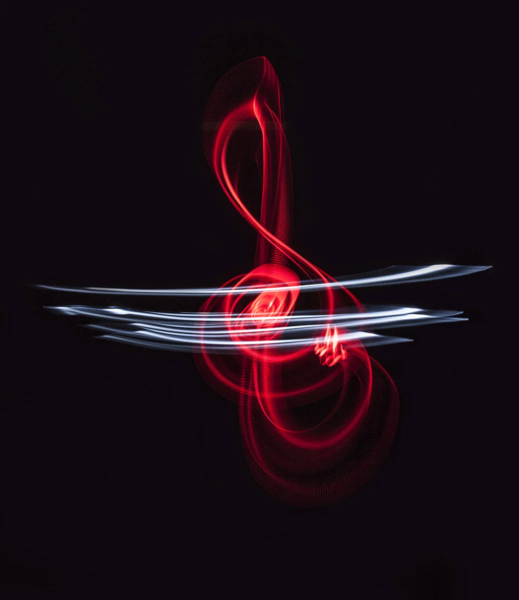 Red Treble Clef. Image made with customized light blades. © Surgey Churkin.