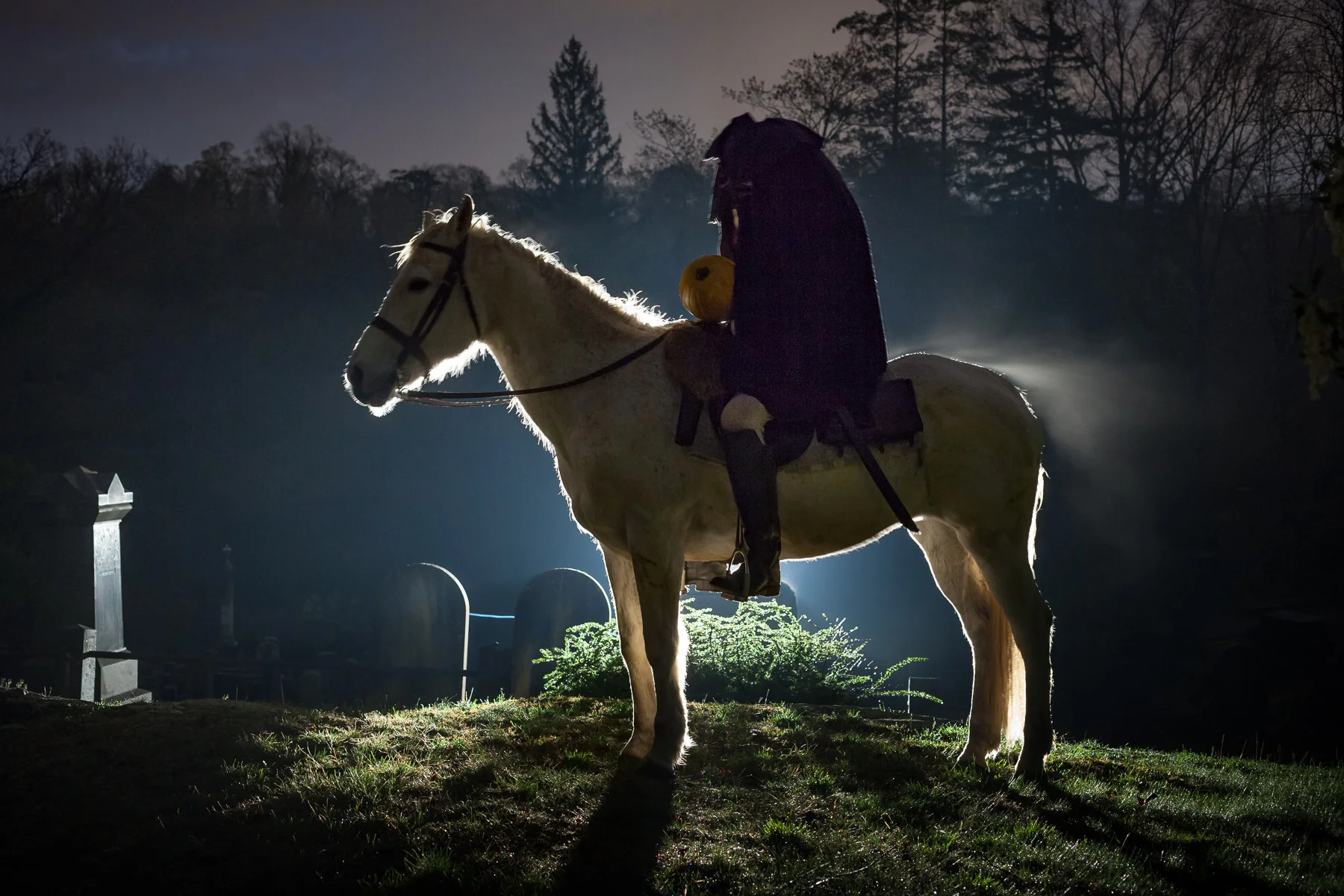 Lighting by Matt with a Profoto AcuteB with a Magnum Reflector and grid on a stand with a small softbox directly behind the horse, and I used a Surefire G2 incandescent flashlight for fill from camera right. Canon 5D Mark II and an adapted Olympus Zuiko Shift 35mm f/2.8 lens. 30 seconds, f/5.6, ISO 1600.