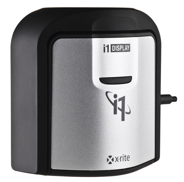 Our favorite colorimeter, the X-Rite i1Display Pro . We use this on our monitors at home, and on our workshops too, for calibrating TV displays and projector/screen combos in the meeting rooms.