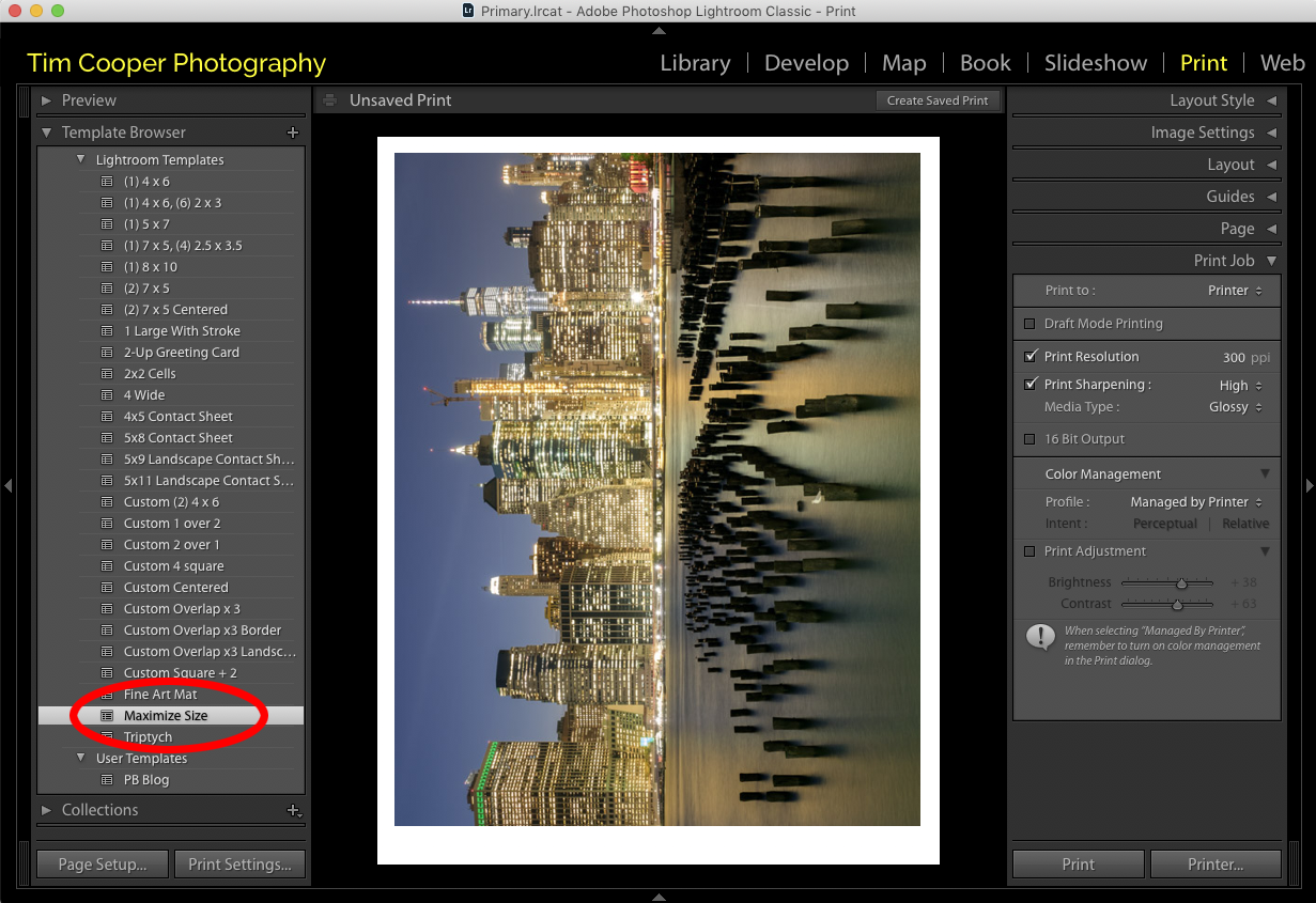 The Lightroom Print module.