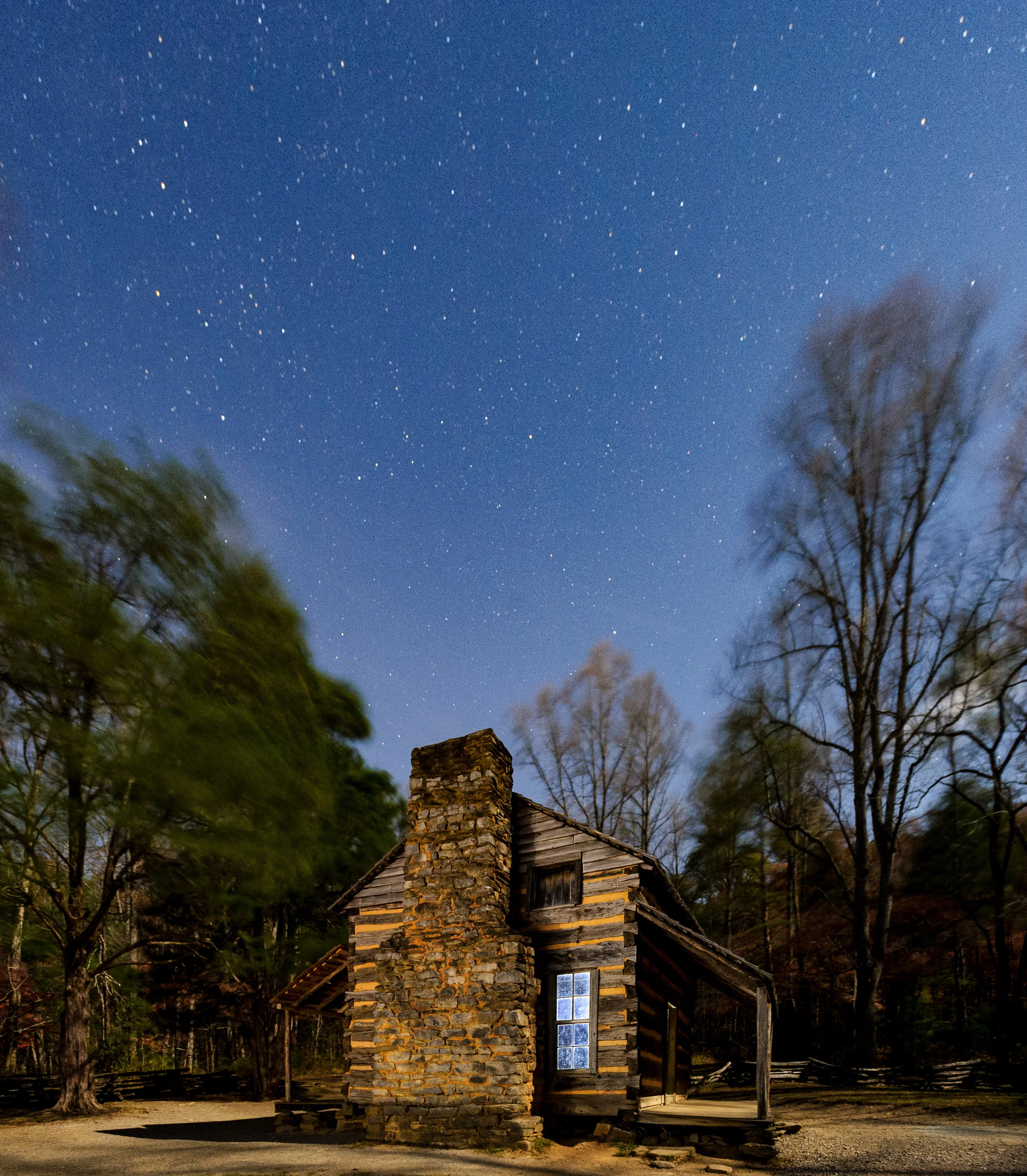The Oliver Cabin is one of the many wonderful night photography subjects in Great Smoky Mountains National Parks ’ Cades Cove region. Cades Cove is closed to vehicles at night, but you can walk or bike the 11-mile loop road all night if you’d like. © 2017 Chris Nicholson. Nikon D3s, 17-35mm f/2.8 lens, light painted with a Coast HP7R flashlight. 30 seconds, f/5.6, ISO 3200.