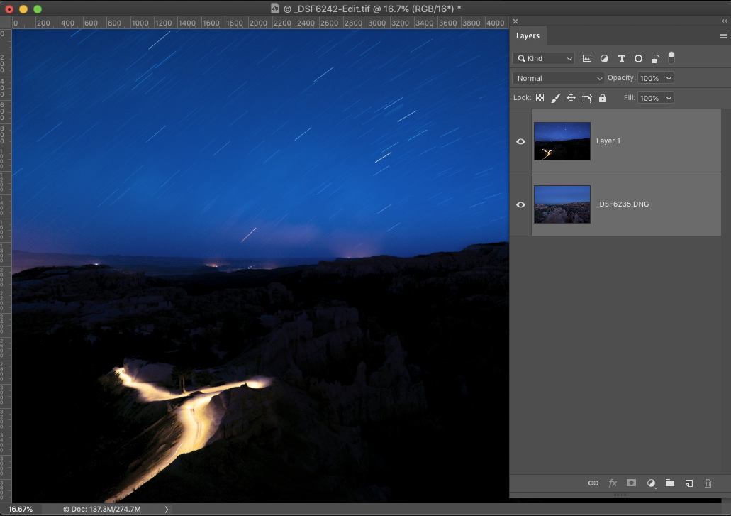 Figure 5. The two images combined into one file in Photoshop.
