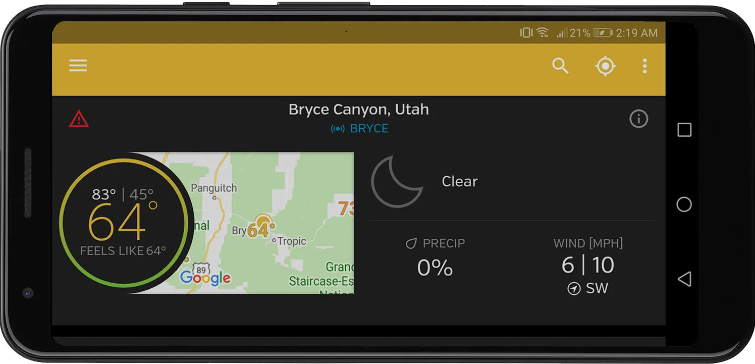 Weather Underground’s prediction for Bryce Canyon National Park. Looks great for night photography!