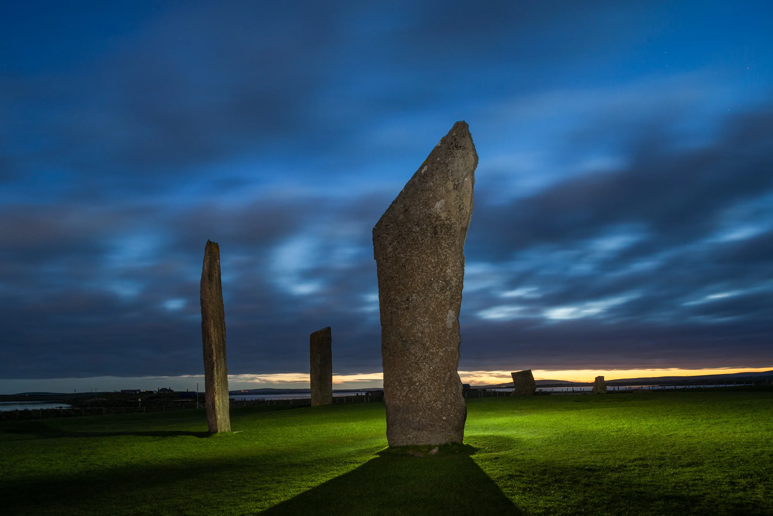 Stones of Stenness, Orkney, Scotland. Canon 5D with a Nikkor 28mm f/3.5 PC lens. 30 seconds, f/8, ISO 800.