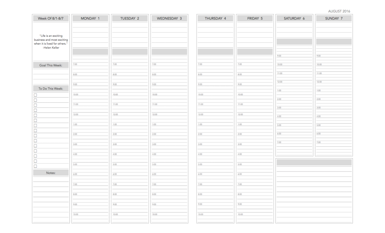 Hughes Custom Weekly Planner Layout Vertical Schedule