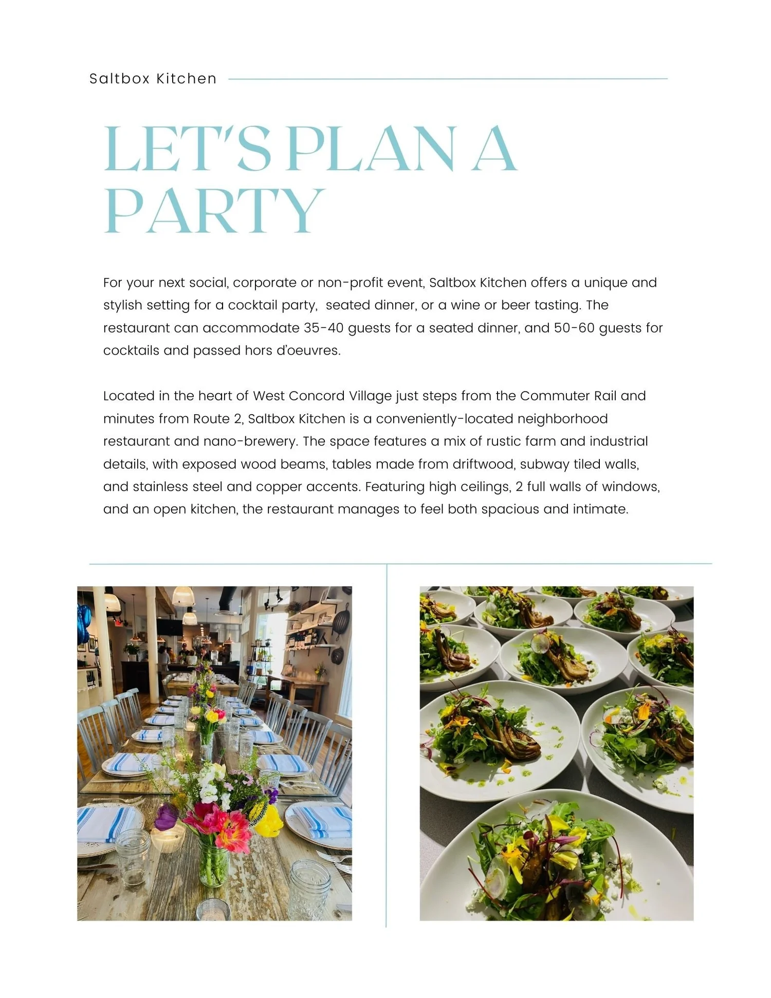 Private Event Fact Sheet — Saltbox Kitchen