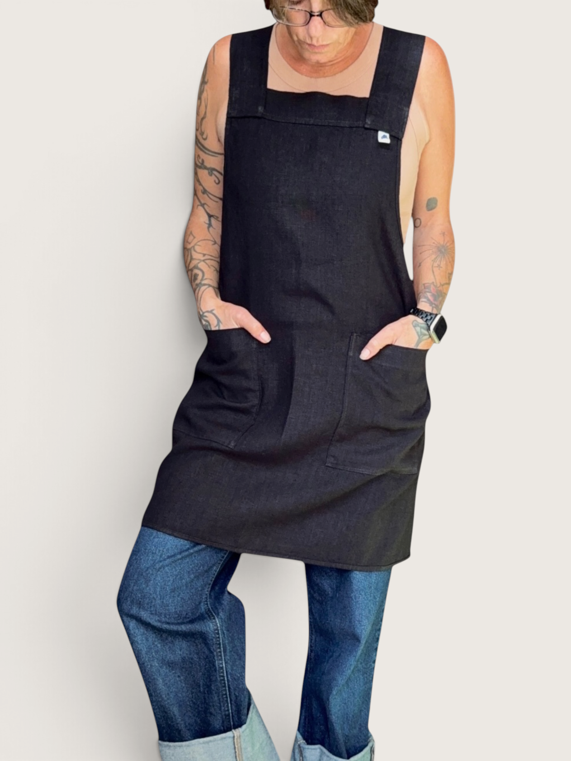 Black Linen Crossback Apron