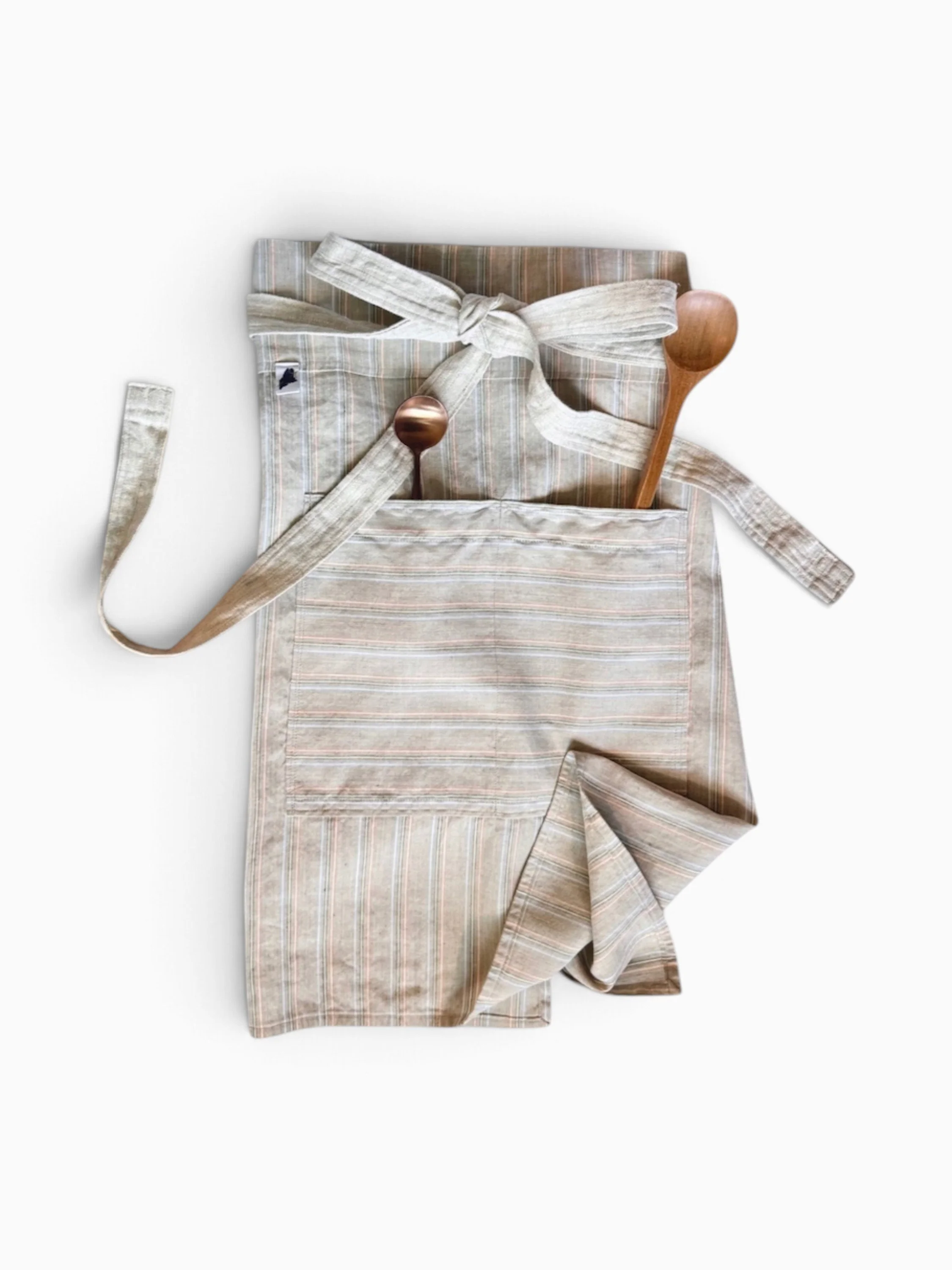 Vintage Dress Shirt Stripe Half Apron •  Limited Edition 100% Linen