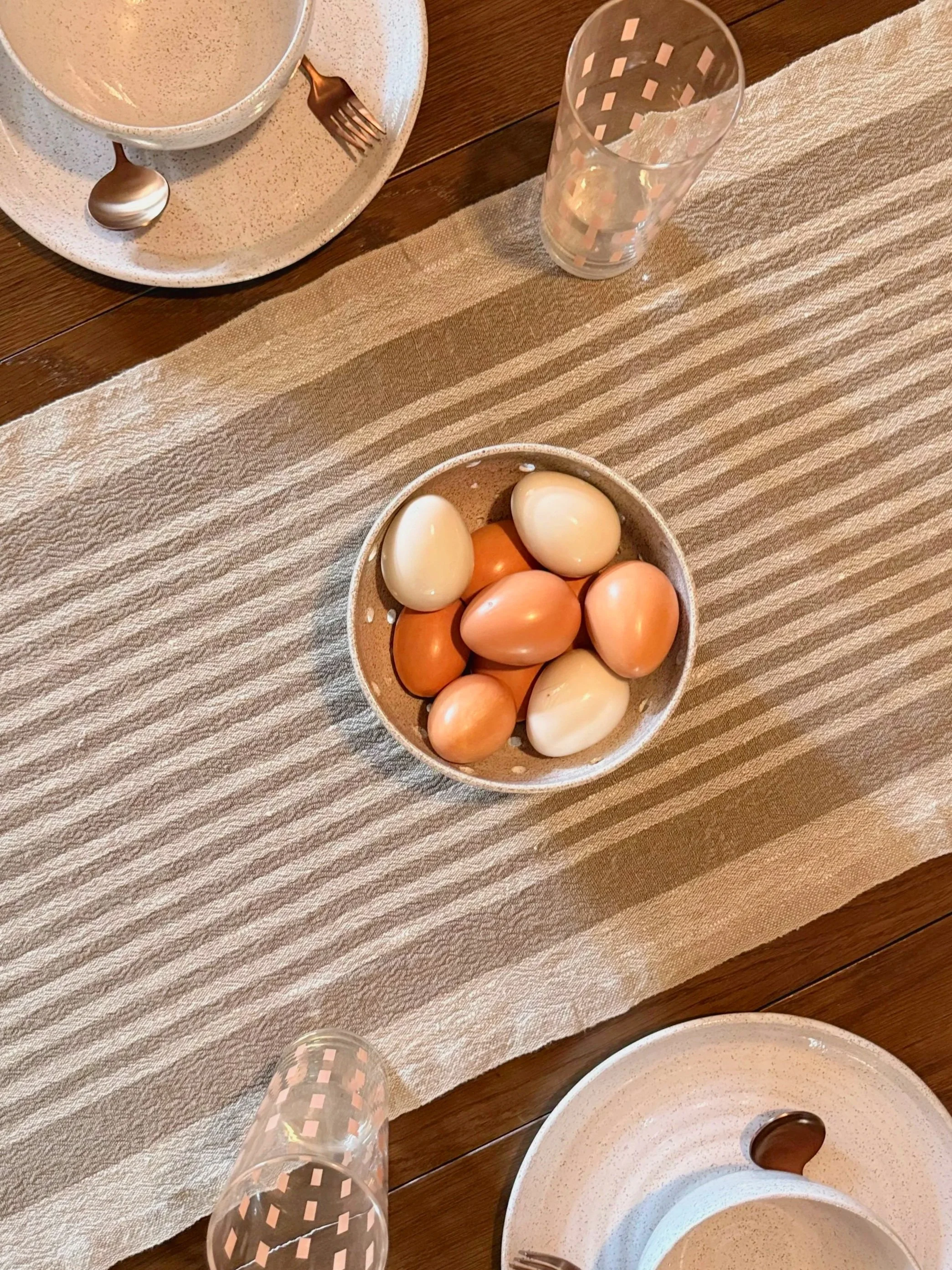 Rough Linen Table Runner  • Tan Stripes