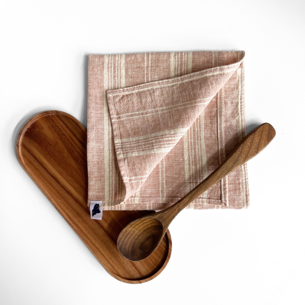 Printed Tea Towel, Linen Cotton Canvas - Geometric Stripe Rose